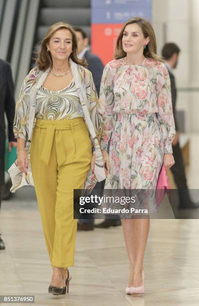 Queen Letizia of Spain and Secretary of State for Research, Development and Innovation Carmen Vela attend the 'Cancer Research World Day' event at El...