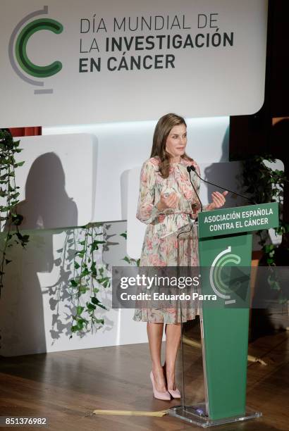 Queen Letizia of Spain attends the 'Cancer Research World Day' event at El Padro museum on September 22, 2017 in Madrid, Spain.