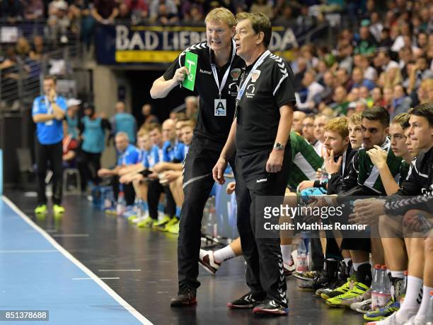 Sports leader Volker Zerbe and coach Velimir Petkovic the Fuechse Berlin during the game between Fuechse Berlin and TVB 1898 Stuttgart on september...