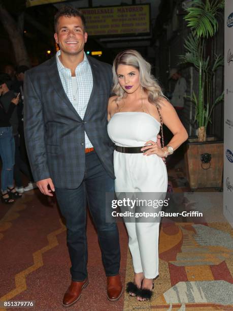 Mark Jansen and Elena Davies are seen outside Big Brother 19 Wrap Party at Clifton's on September 21, 2017 in Los Angeles, California.