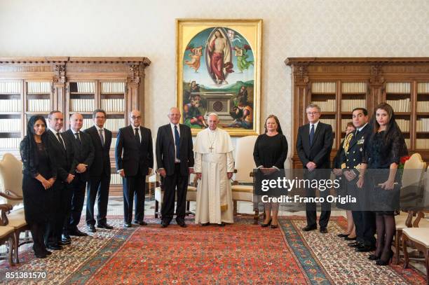Pope Francis meets President of Peru Pedro Pablo Kuczynski, his wife Nacy Kuczynski and his delegation during an audience at the Apostolic Palace on...
