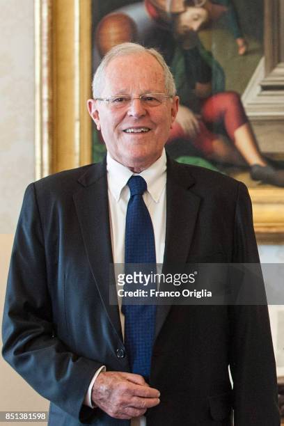 President of Peru Pedro Pablo Kuczynski attends an audience with Pope Francis at the Apostolic Palace on September 22, 2017 in Vatican City, Vatican....