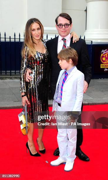 Sarah Jessica Parker, Matthew Broderick and their son James Broderick arriving at the opening night of Charlie and the Chocolate Factory at the...