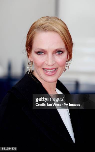 Uma Thurman arriving at the opening night of Charlie and the Chocolate Factory at the Theatre Royal, Drury Lane, London.