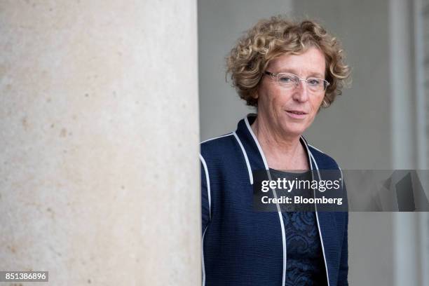 Muriel Penicaud, France's minister for labour, departs following a cabinet meeting to approve labor law reforms at the Elysee Palace in Paris,...