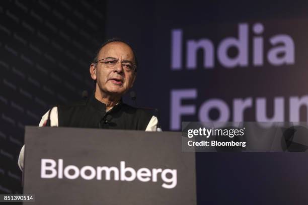 Arun Jaitley, India's finance minister, speaks during the Bloomberg India Economic Forum in Mumbai, India, on Friday, Sept. 22, 2017. Jaitley said...