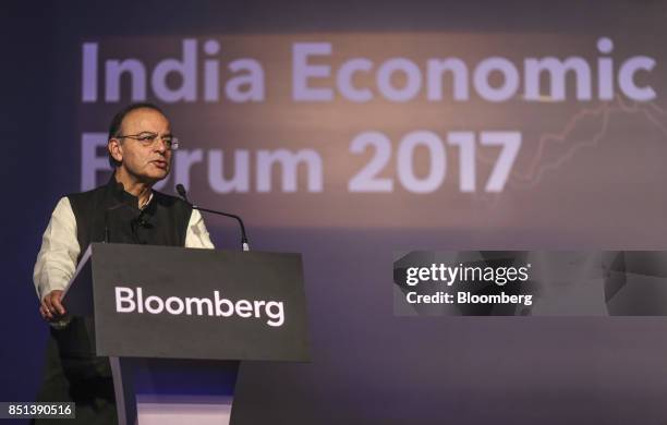 Arun Jaitley, India's finance minister, speaks during the Bloomberg India Economic Forum in Mumbai, India, on Friday, Sept. 22, 2017. Jaitley said...