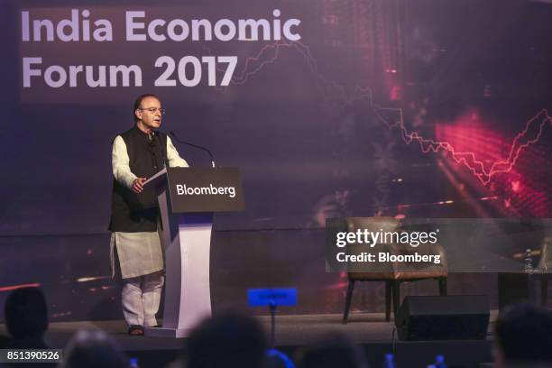 Arun Jaitley, India's finance minister, speaks during the Bloomberg India Economic Forum in Mumbai, India, on Friday, Sept. 22, 2017. Jaitley said...