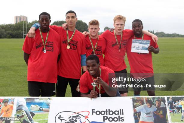 Runners up in Street Games Football Pools Fives regional finals on London's Hackney Marshes.The programme takes football to underpriveleged young...