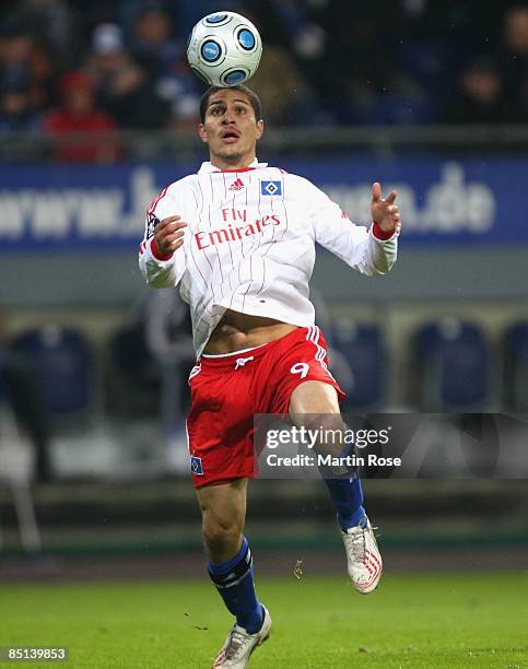 Paolo Guerrero of Hamburg controls the ball during the UEFA Cup Round of 32 second leg match between Hamburger SV and NEC Nijmegen at the HSH...