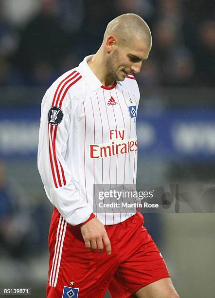 Mladen Petric of Hamburg looks dejected during the UEFA Cup Round of 32 second leg match between Hamburger SV and NEC Nijmegen at the HSH Nordbank...