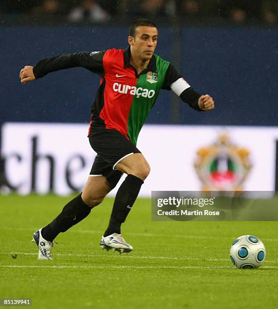 Youssef El Akchaoui of Nijmegen runs with the ball during the UEFA Cup Round of 32 second leg match between Hamburger SV and NEC Nijmegen at the HSH...