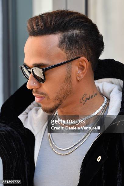 Lewis Hamilton attends the Giorgio Armani show during Milan Fashion Week Spring/Summer 2018 on September 22, 2017 in Milan, Italy.