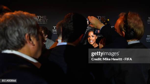 Legend Alex Scott is interviewed during The Best FIFA Football Awards 2017 press conference at The Bloomsbury Ballroom on September 22, 2017 in...