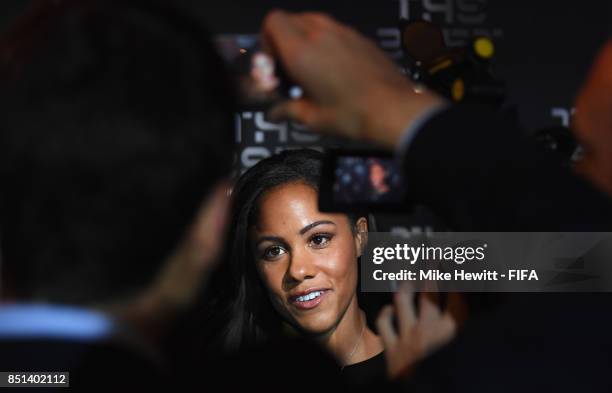 Legend Alex Scott is interviewed during The Best FIFA Football Awards 2017 press conference at The Bloomsbury Ballroom on September 22, 2017 in...