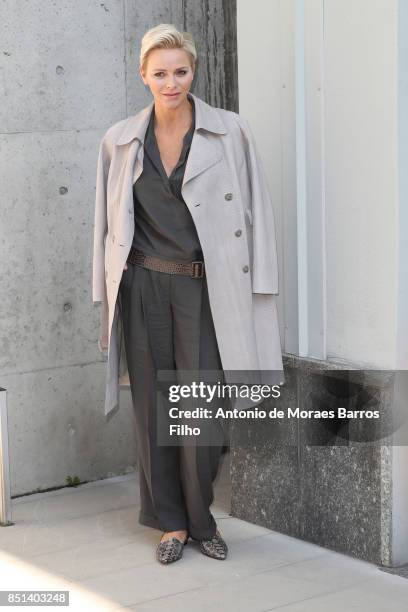 Princess Charlene of Monaco attends the Giorgio Armani show during Milan Fashion Week Spring/Summer 2018 on September 22, 2017 in Milan, Italy.