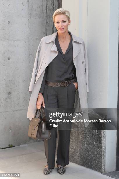 Princess Charlene of Monaco attends the Giorgio Armani show during Milan Fashion Week Spring/Summer 2018 on September 22, 2017 in Milan, Italy.