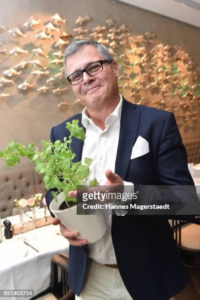 Lukas A. Huber attends the presentation of Judith Williams new cosmetics line EGF Tech Science for DM during the 'Medien Lunch With Judith Williams'...