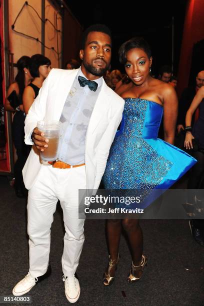 Kanye West and Estelle pose Backstage at the 2008 MTV Europe Music Awards held at at the Echo Arena on November 6, 2008 in Liverpool, England.