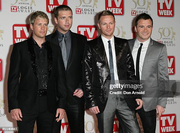 Nicky Byrne, Kian Egan, Mark Feehily and Shane Filan of the band Westlife arrive on the red carpet at the 50th Annual TV Week Logie Awards at the...