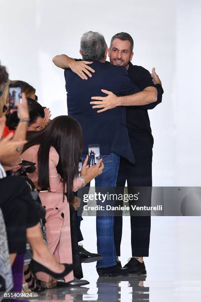 Designer Paul Surridge and Roberto Cavalli walk the runway at the Roberto Cavalli show during Milan Fashion Week Spring/Summer 2018 on September 22,...