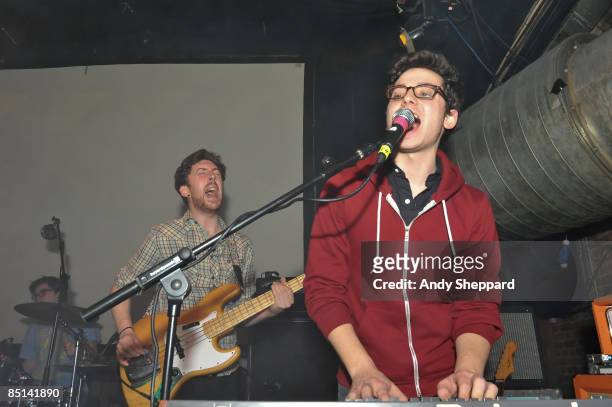 Jeff Appruzzese and Ian Hulquist of Passion Pit perform at Cargo on February 23, 2009 in London, England.