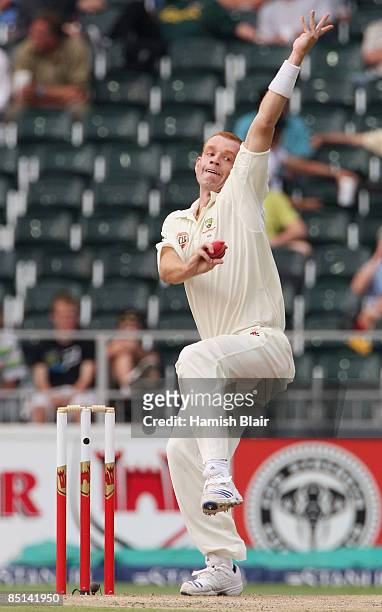 Andrew McDonald of Australia in action during day two of the First Test between South Africa and Australia played at the Wanderers on February 27,...