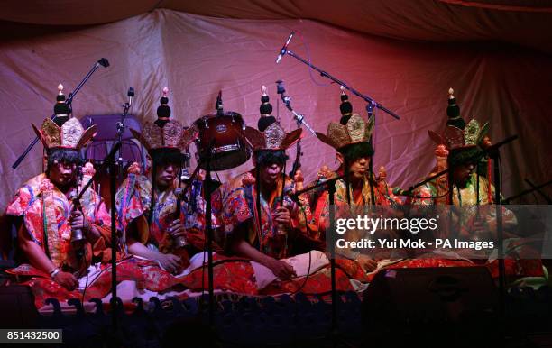 The Gyuto Monks of Tibet, who are exiled with the Dalai Lama in north India, perform their chants at the Toad Hall venue in the Green Fields to mark...