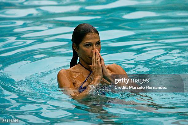 Venezuelan model and actress Catherine Fulop is the Queen of the 50th International Song Festival during a photo shoot in the pool of a hotel on...