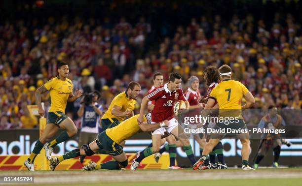 British and Irish Lions' Ben Youngs in action against the Australia defence