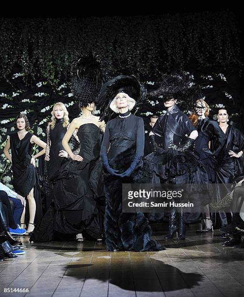 Carmen Dell'Orifice walks the catwalk during the Qasimi show during a/w 2009 London Fashion Week at St Mary's Church on February 22, 2009 in London,...