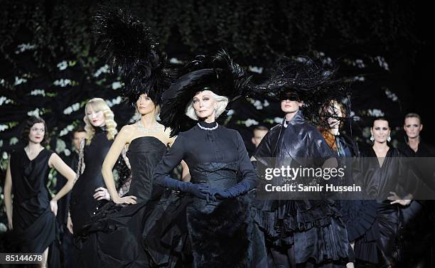 Carmen Dell'Orifice walks the catwalk during the Qasimi show during a/w 2009 London Fashion Week at St Mary's Church on February 22, 2009 in London,...