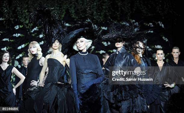 Carmen Dell'Orifice walks the catwalk during the Qasimi show during a/w 2009 London Fashion Week at St Mary's Church on February 22, 2009 in London,...