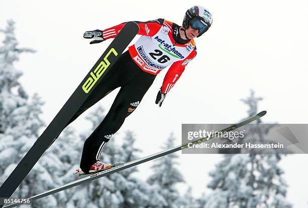 Lukas Hlava of Czech Republic jumps during the Men's Ski Jumping Individual 134M Hill first round at the FIS Nordic World Ski Championships 2009 on...