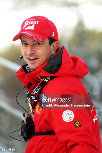 Alexander Pointner the coach of Austria pictured during the Men's Ski Jumping Individual 134M Hill first round at the FIS Nordic World Ski...