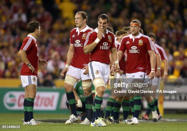 British and Irish Lions players look dejected during the match
