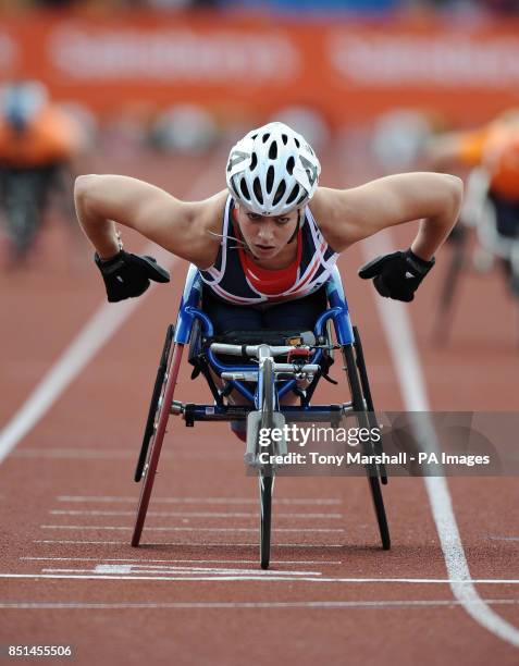 Great Britain's Hannah Cockcroft celebrates winning the Women's 200m - T33/34 race in The Sainsbury's IPC Grand Prix Final during day one of the...