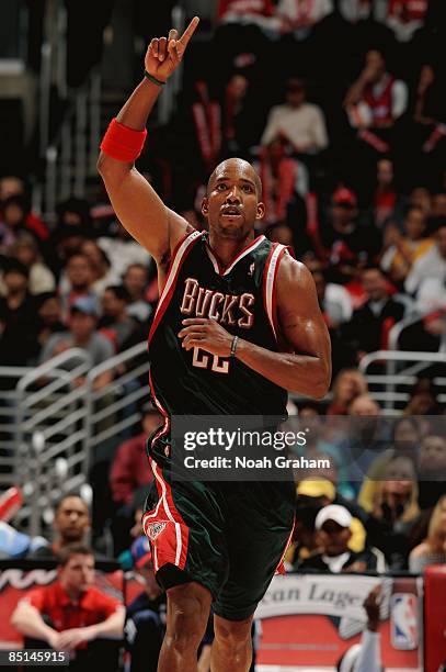 Michael Redd of the Milwaukee Bucks celebrates a play during the game against the Los Angeles Clippers on January 17, 2009 at Staples Center in Los...