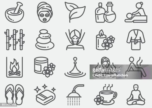 spa massage and wellness line icons - indulgence stock illustrations