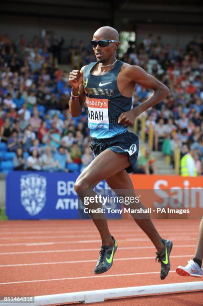 Great Britain's Mo Farah during the Men's 5000m race during day two of the Birmingham Diamond League athletics meeting at the Birmingham Alexander...