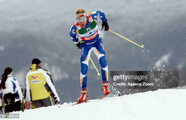 Ville Nousiainen of Finland takes 3rd place during the FIS Nordic World Ski Championships Cross Country Men's Relay 4x10Km Classic Free event on...