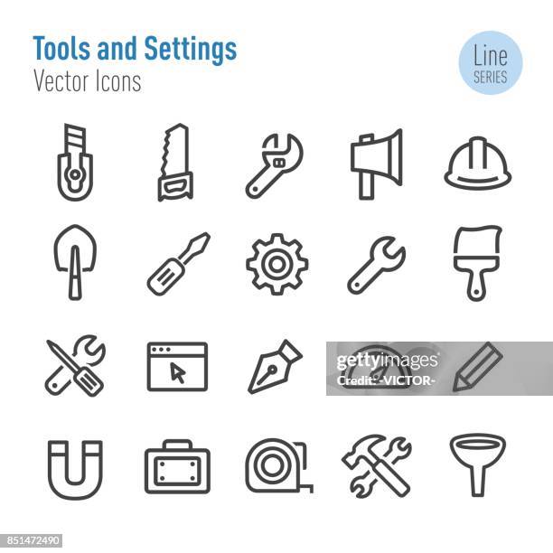 werkzeuge und einstellungssymbole - vektor-line-serie - vise grip stock-grafiken, -clipart, -cartoons und -symbole