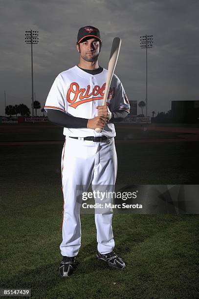 Nick Markakis of the Baltimore Orioles poses during photo day at the Orioles spring training complex on February 23, 2009 in Ft. Lauderdale, Florida.