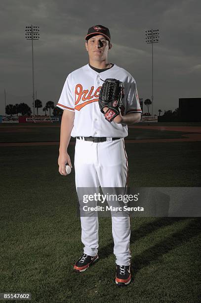 David Hernandez of the Baltimore Orioles poses during photo day at the Orioles spring training complex on February 23, 2009 in Ft. Lauderdale,...