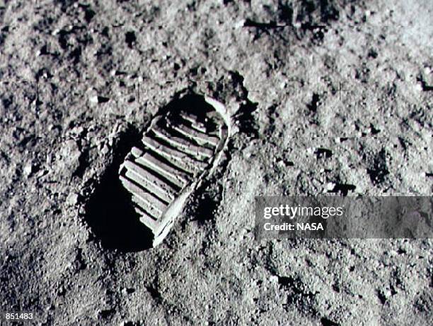 An Apollo 11 astronaut's footprint in the lunar soil, photographed by a 70 mm lunar surface camera during the Apollo 11 lunar surface extravehicular...