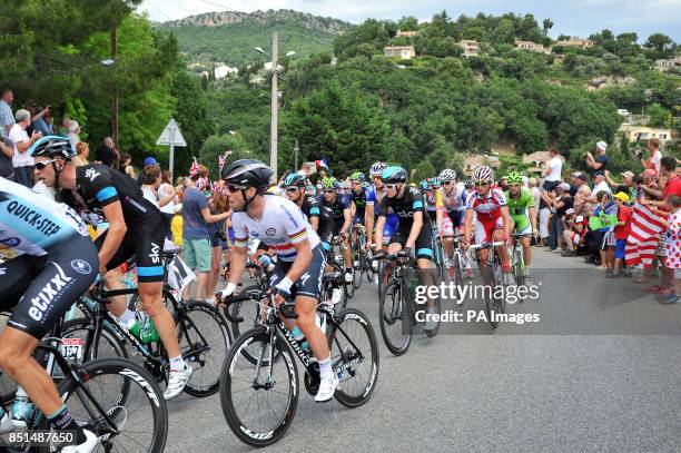 Chris Froome and Team Sky, with Mark Cavendish climb into Grasse during Stage Five of the 2013 Tour de France between Cagnes-sur-Mer and Marseille.