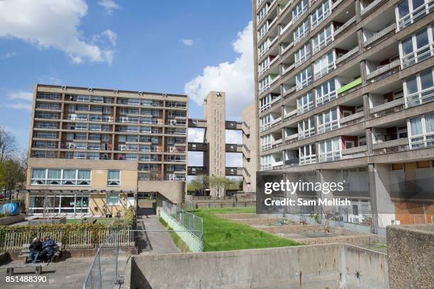 Balfron Tower, with adjacent building Carradale House, on 27th April 2016 in London, United Kingdom. The architecturally important Balfron Tower is a...