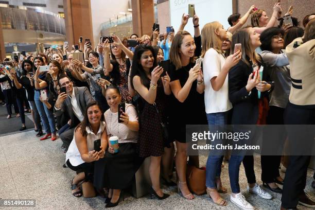 Crowd await Prince Harry as he attends the True Patriot Love Symposium at Scotia Plaza during a pre Invictus Games event on September 22, 2017 in...