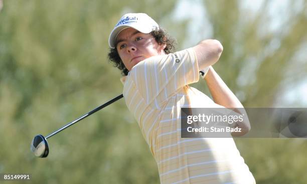 Rory McIlroy hits from the 14th tee box during the third round of the World Golf Championships-Accenture Match Play Championship held at the...