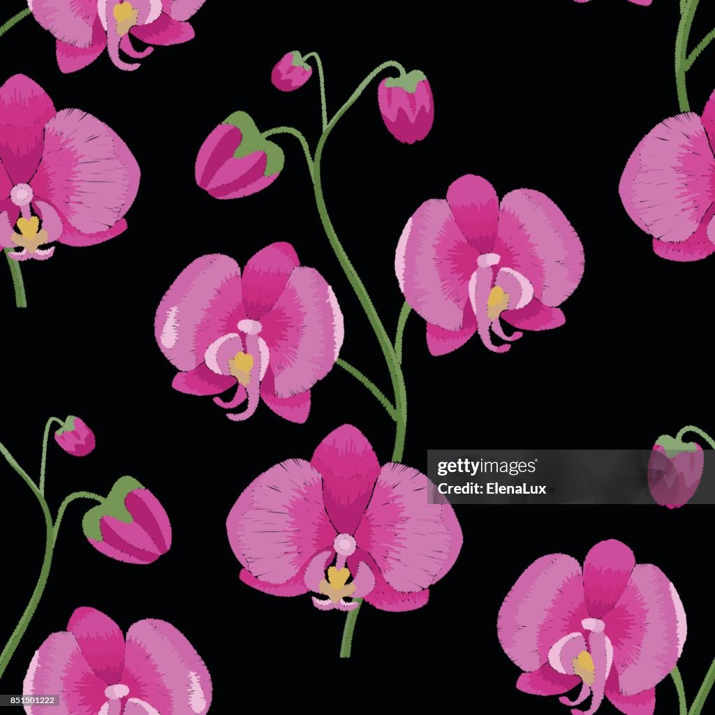 Rama De Orquídeas Rosa Bordado De Patrones Sin Fisuras Ilustración de stock  - Getty Images